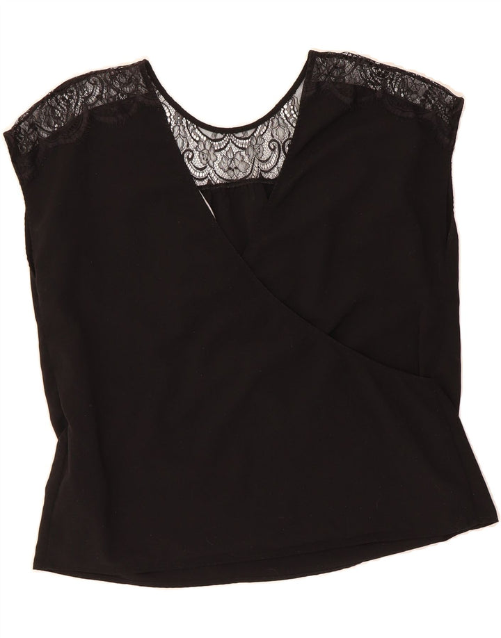 FRENCH CONNECTION Womens Oversized Blouse Top UK 14 Medium Black Floral Vintage French Connection and Second-Hand French Connection from Messina Hembry 