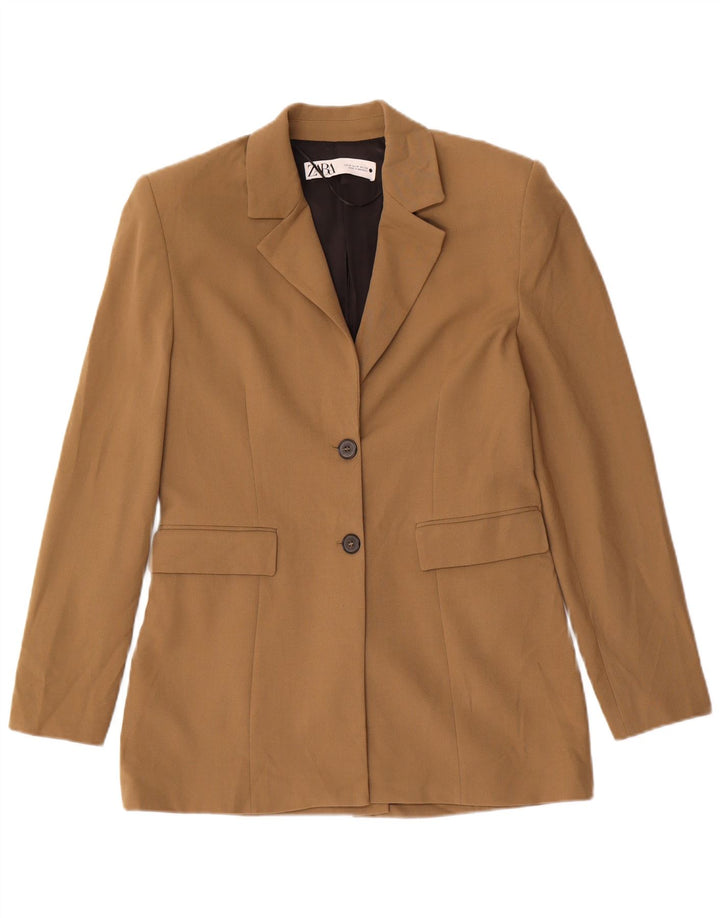 ZARA Womens 2 Button Blazer Jacket UK 12 Medium Beige Polyester