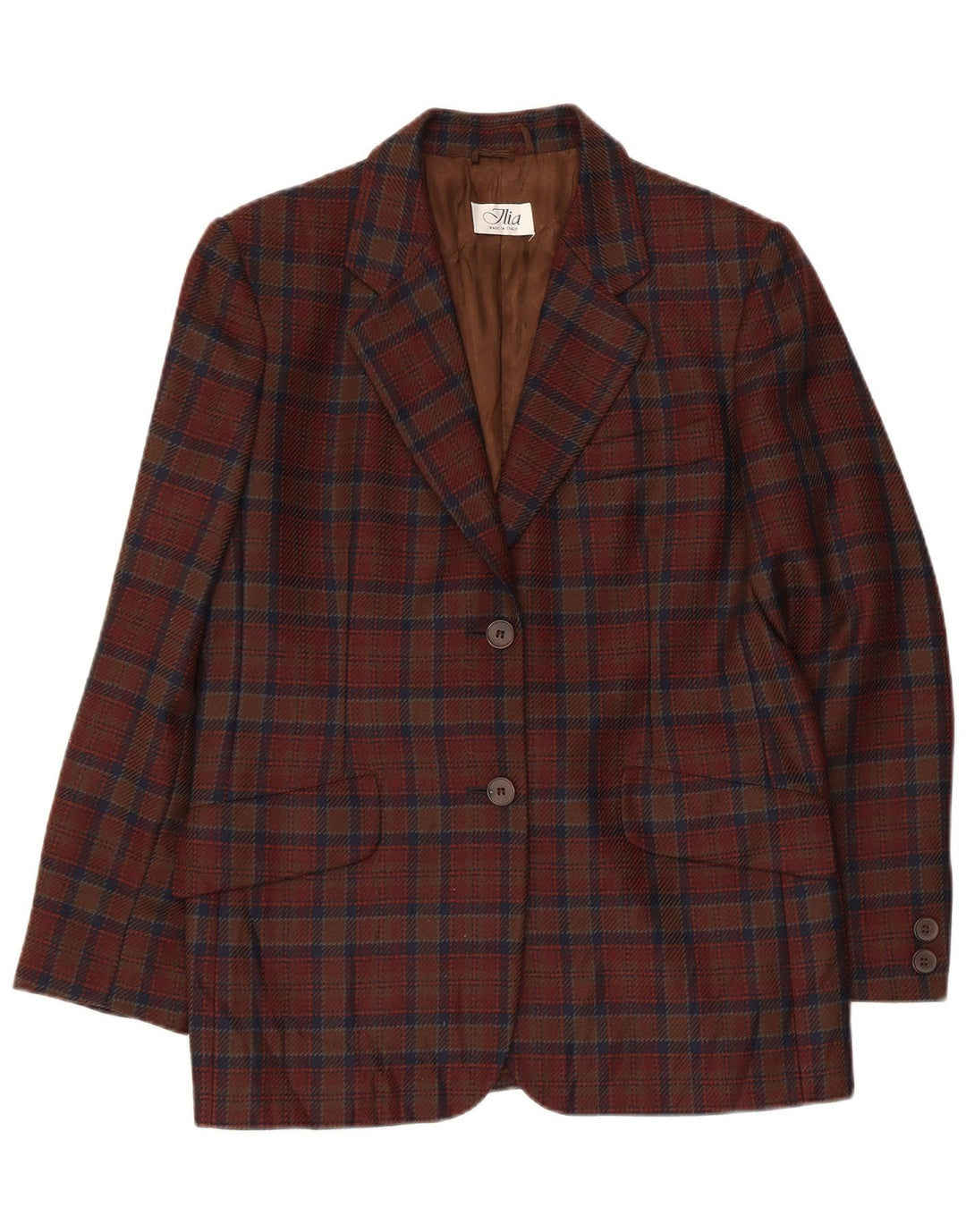 VINTAGE ženski sako sa 2 gumba IT 44 Srednje smeđa karirana djevičanska vuna