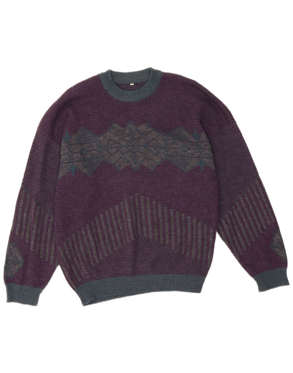 Vintage Mens Crew Neck Jumper Sweater IT 50 Medium Purple Geometric
