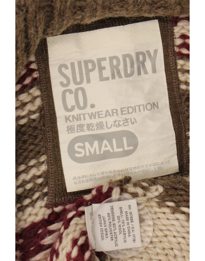SUPERDRY ženski kardigan pulover s kapuljačom UK 10 Mali smeđi geometrijski
