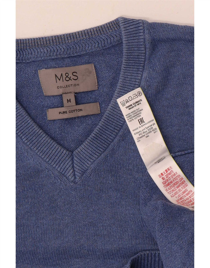 Marks & Spencer muški džemper s V-izrezom srednje plavi pamuk