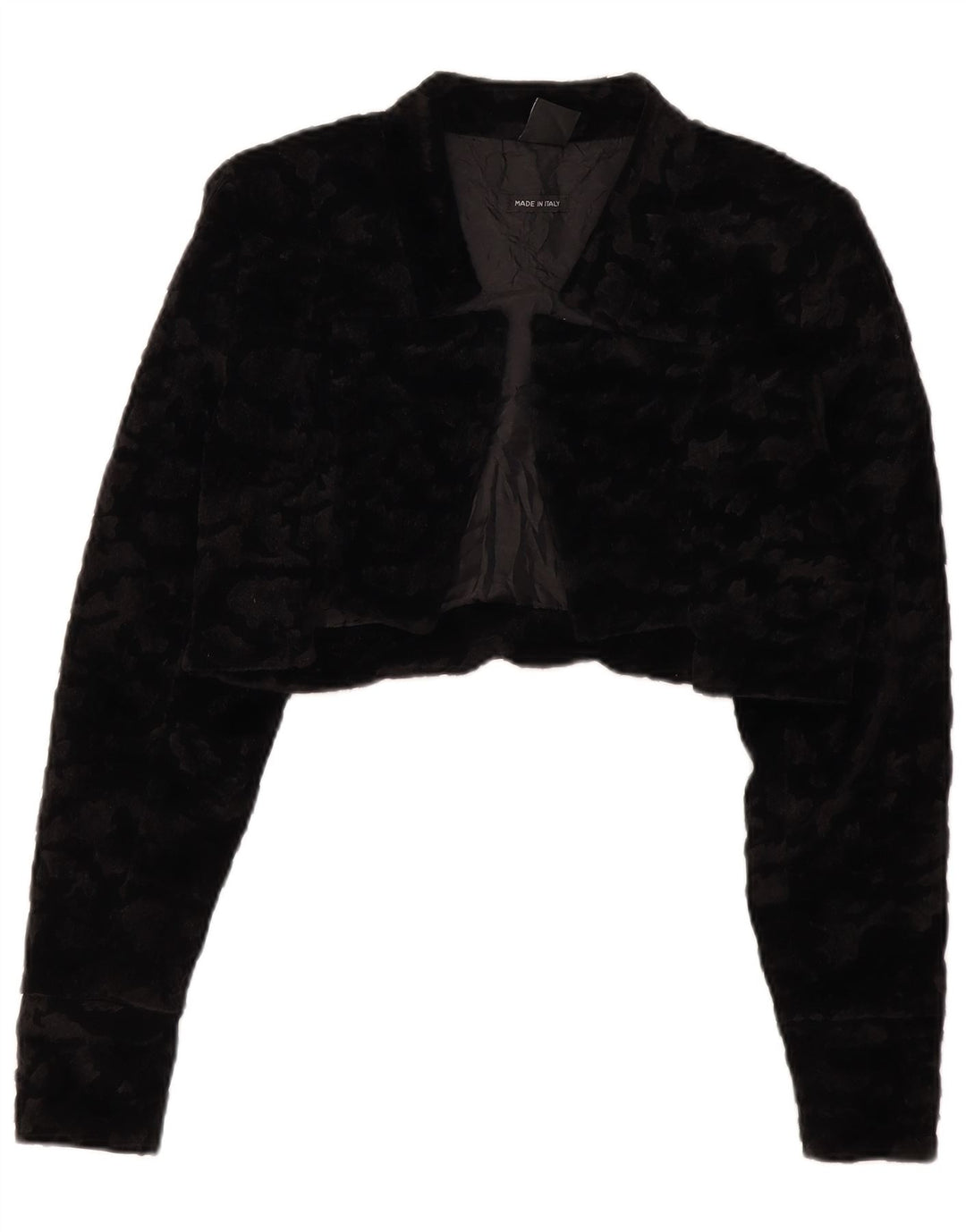 VINTAGE ženska bolero jakna od umjetnog krzna UK 14 Veliki crni poliester