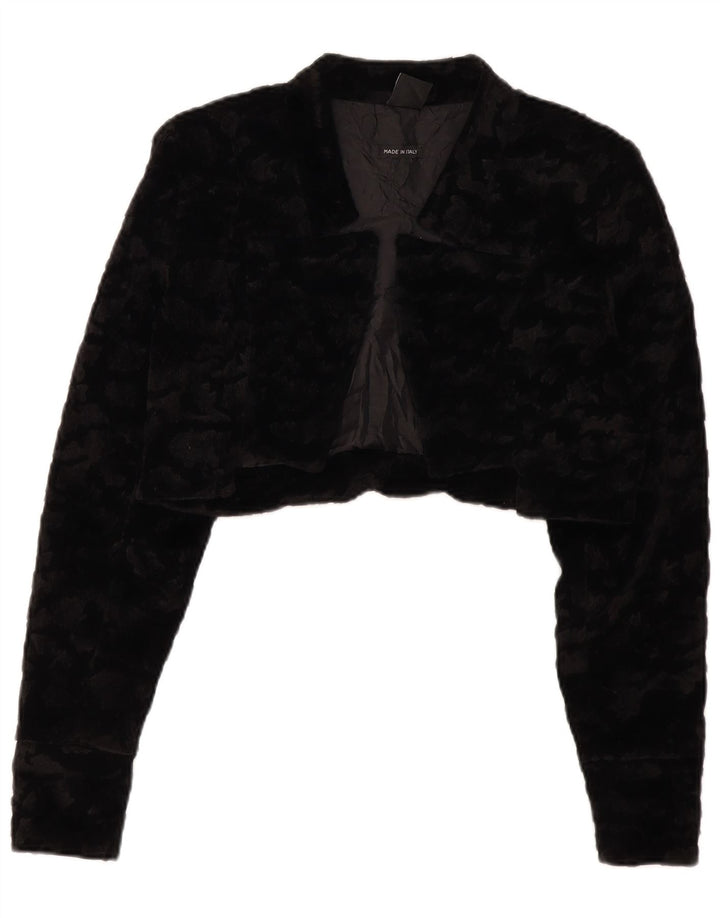 VINTAGE ženska bolero jakna od umjetnog krzna UK 14 Veliki crni poliester