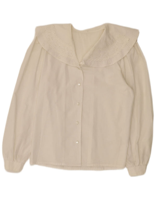 Vintage ženska bluza košulja EU 36 mali bijeli cvjetni poliester