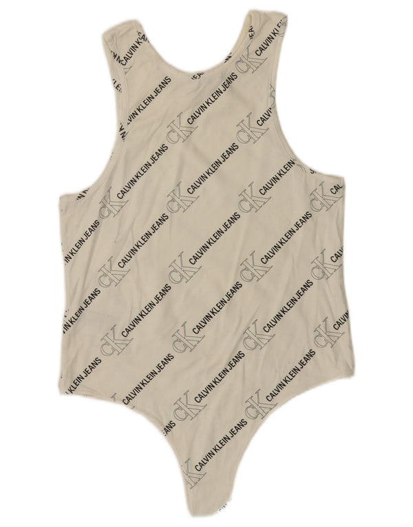 CALVIN KLEIN JEANS Ženski bodi bez rukava s grafičkim motivima UK 14 Veliki bijeli