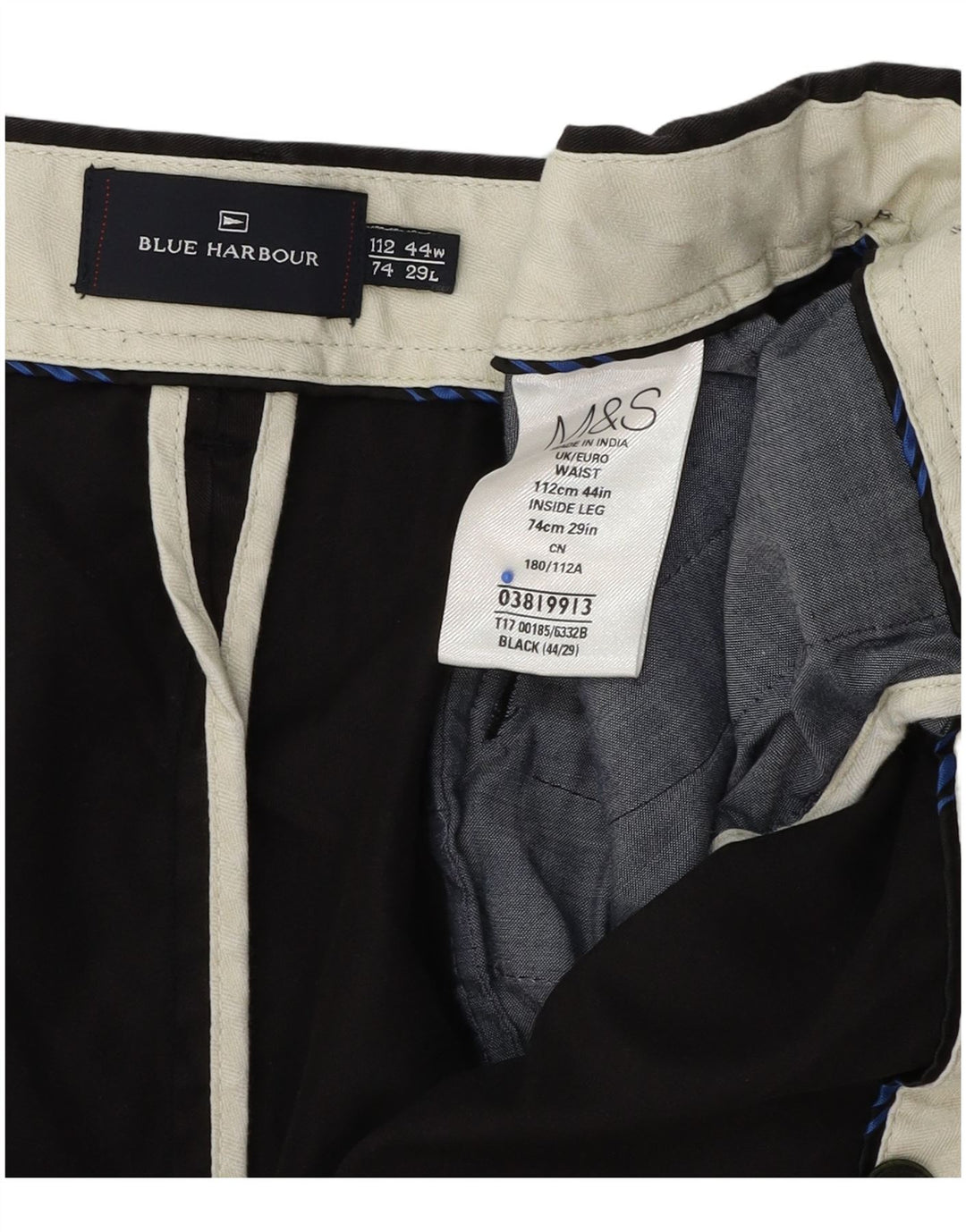 Marks & Spencer muške chino hlače regularnog kroja Blue Harbor W44 L29 crne