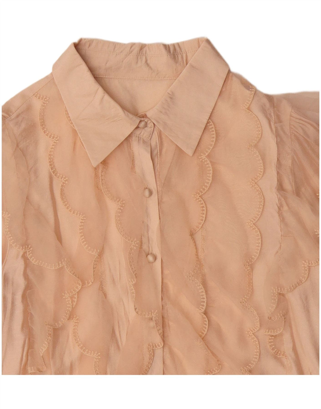 Vintage ženska bluza košulje s volanima sprijeda UK 14 srednje bež viskoza