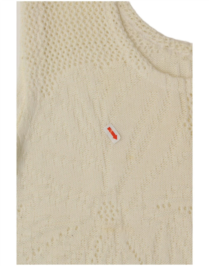 Vintage ženski kratki prsluk, majica bez rukava UK 16 Large Off White Floral