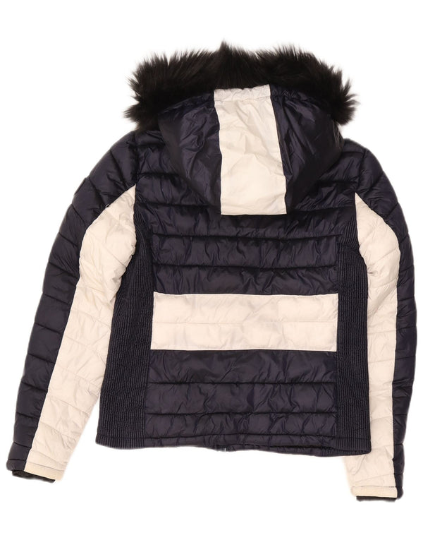 Superdry ženska podstavljena jakna s kapuljačom UK 14 velika tamnoplava boja