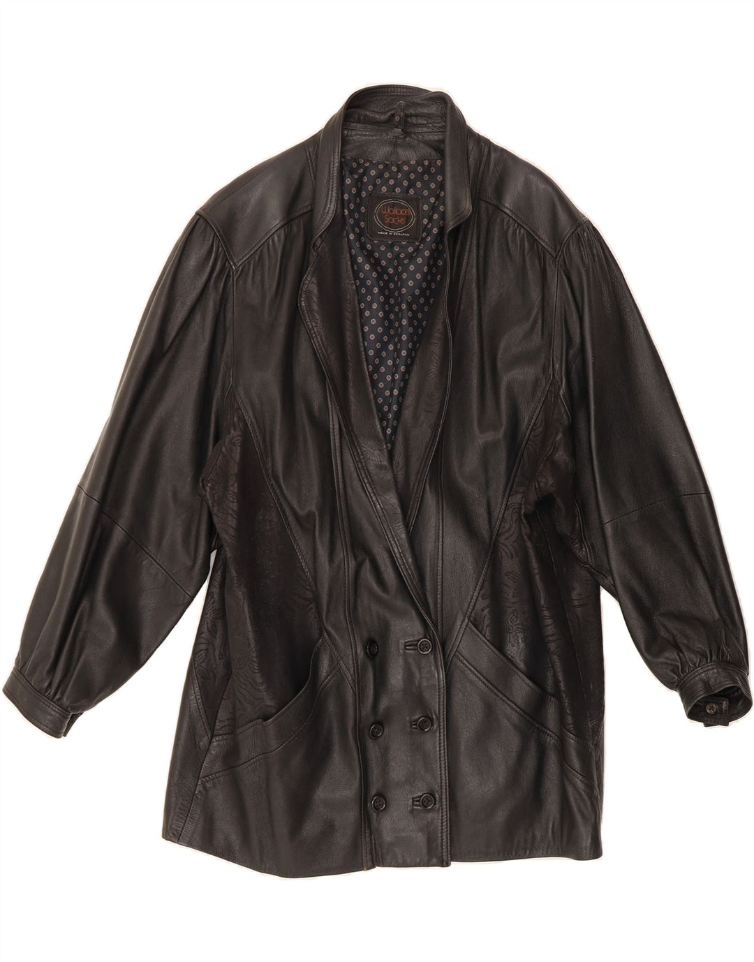 WALLACE SACKS Womens Leather Coat UK 16 Large  Black Leather Vintage Wallace Sacks and Second-Hand Wallace Sacks from Messina Hembry 