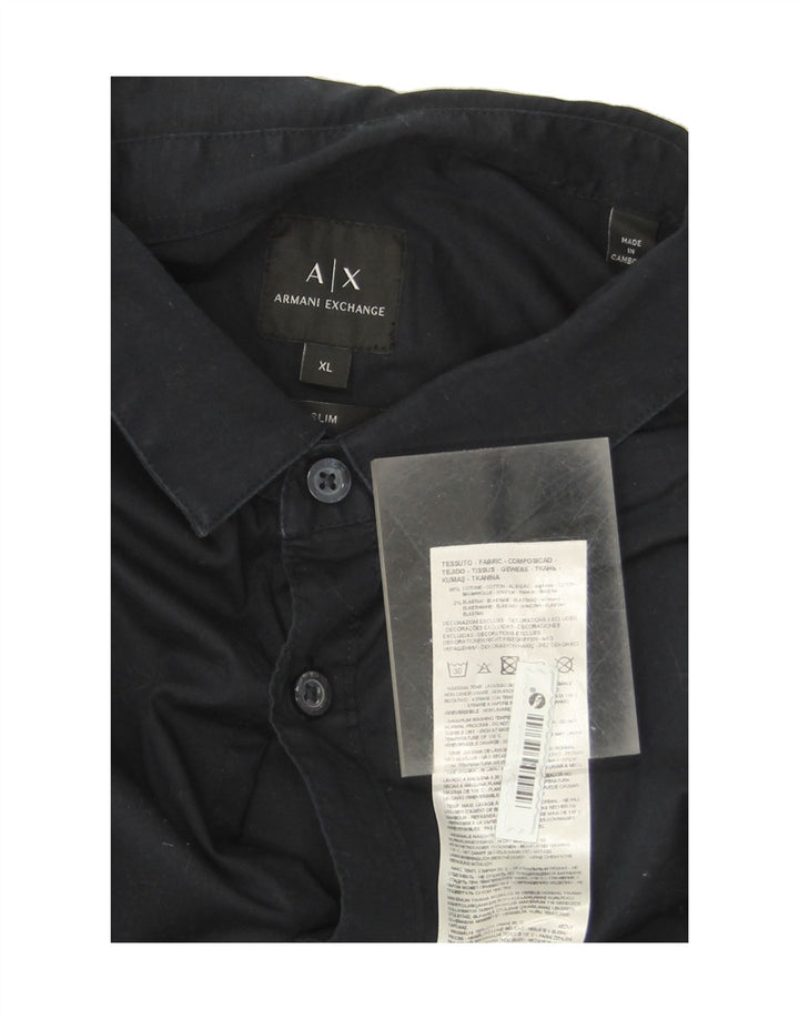 ARMANI EXCHANGE Mens Slim Shirt XL Navy Blue Cotton Vintage Armani Exchange and Second-Hand Armani Exchange from Messina Hembry 
