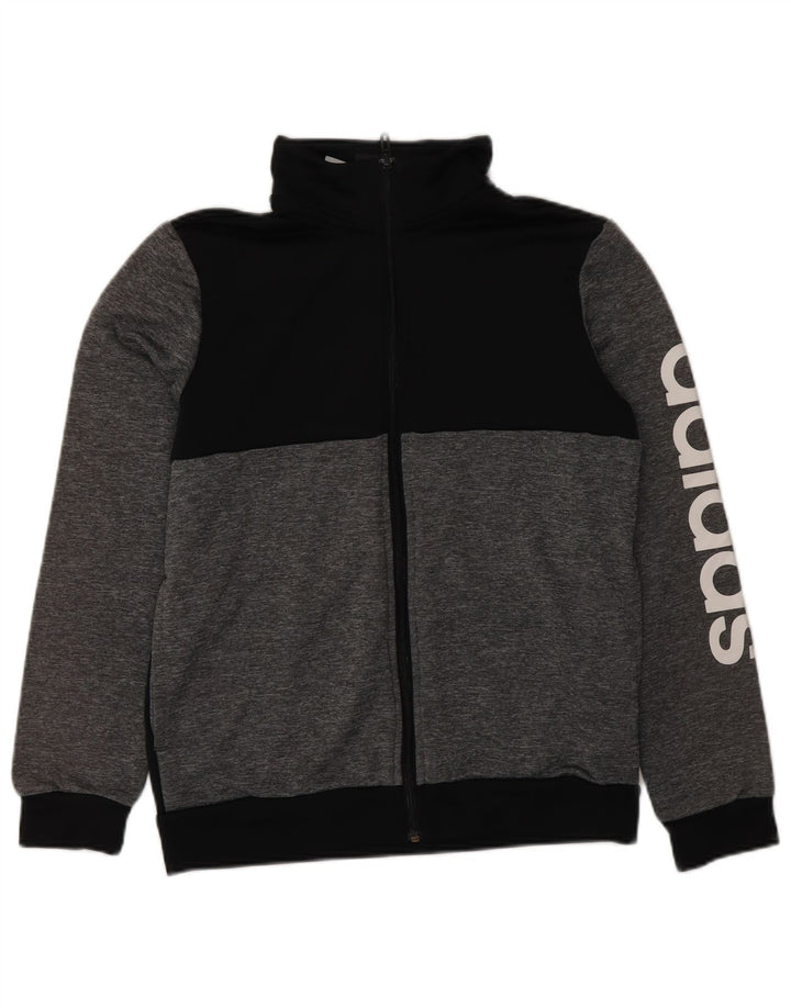 ADIDAS Boys Graphic Tracksuit Top Jacket 13-14 Years Grey Colourblock