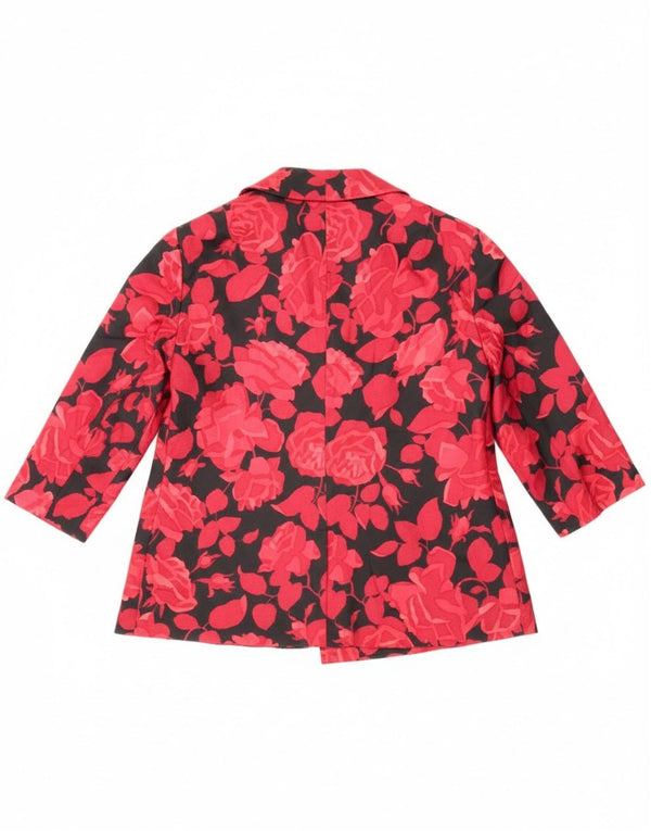 Vintage Womens 3/4 Sleeve 2 Button Blazer Jacket UK 14 Medium Red Floral