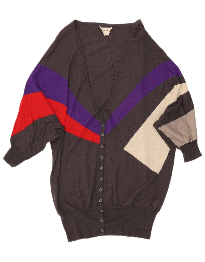 DIESEL Ženski dugi kardigan pulover UK 10 Small Grey Colourblock