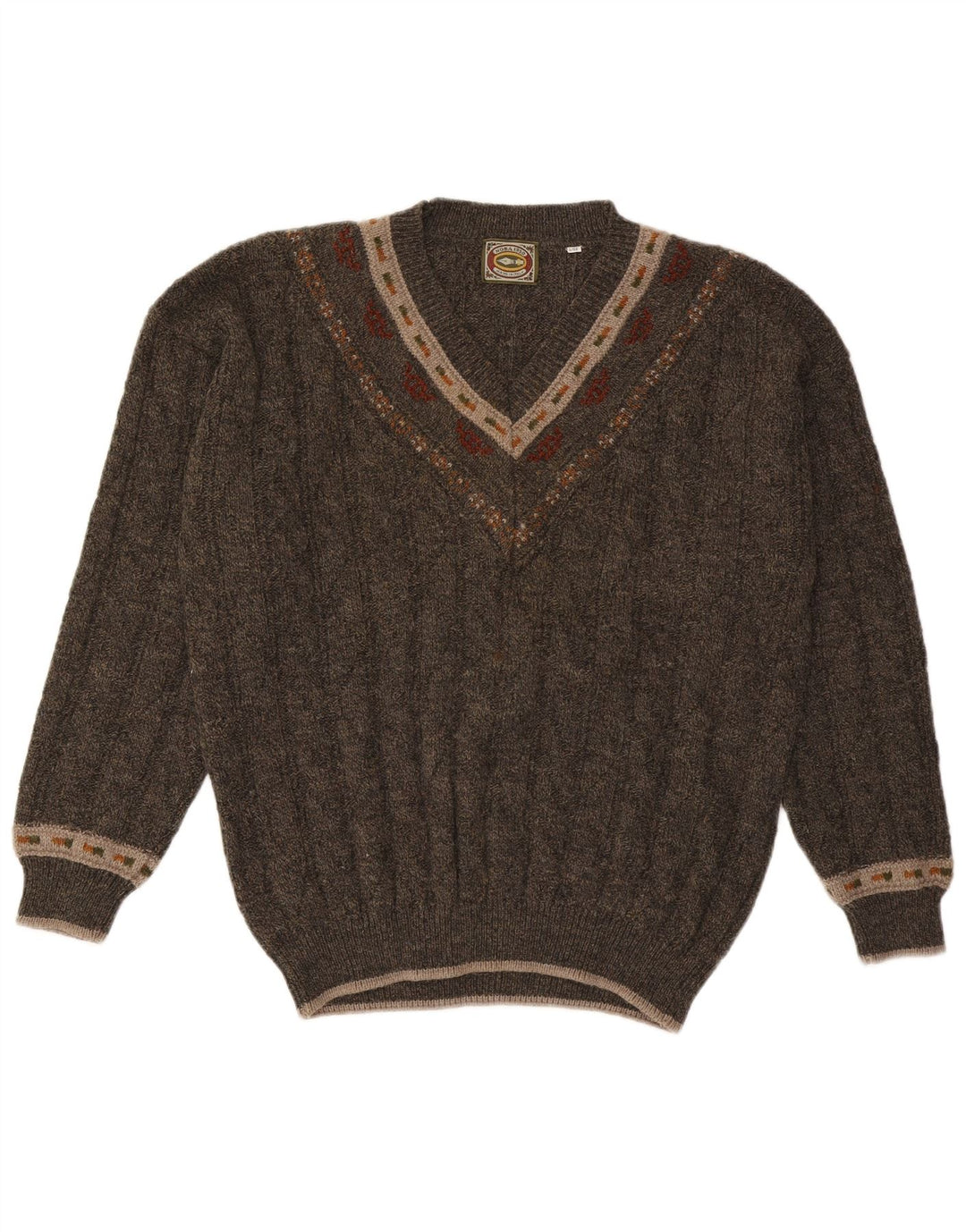 Noba 1950 Muški džemper s V-izrezom IT 52 Veliki kaki geometrijski vuneni