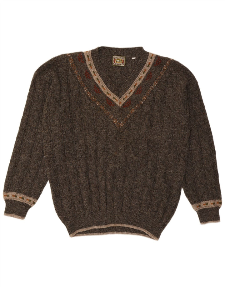 Noba 1950 Muški džemper s V-izrezom IT 52 Veliki kaki geometrijski vuneni