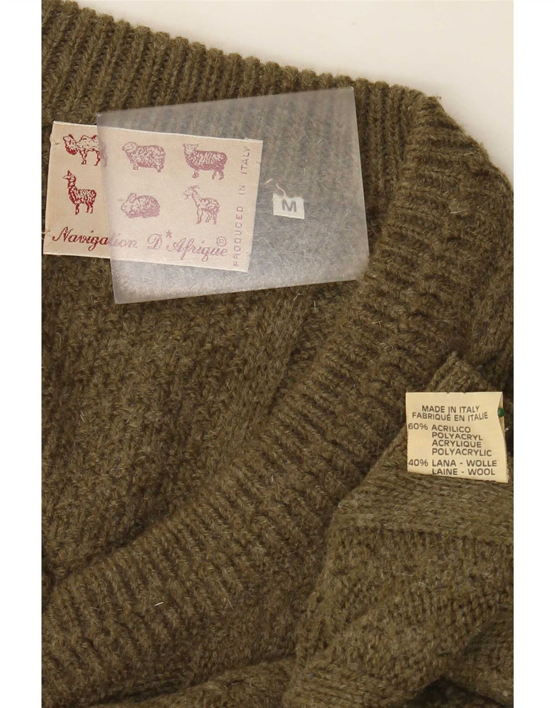 Vintage muški džemper s V-izrezom, srednji kaki akril