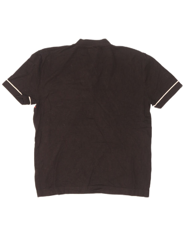 Zara Mens Zip Neck T-Shirt Top Large Black Colourblock Viscose