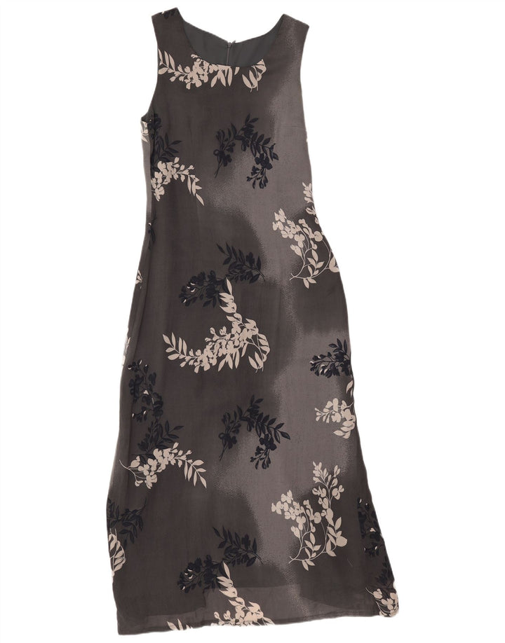 Vintage ženska maksi haljina bez rukava UK 12 srednje siva cvjetna