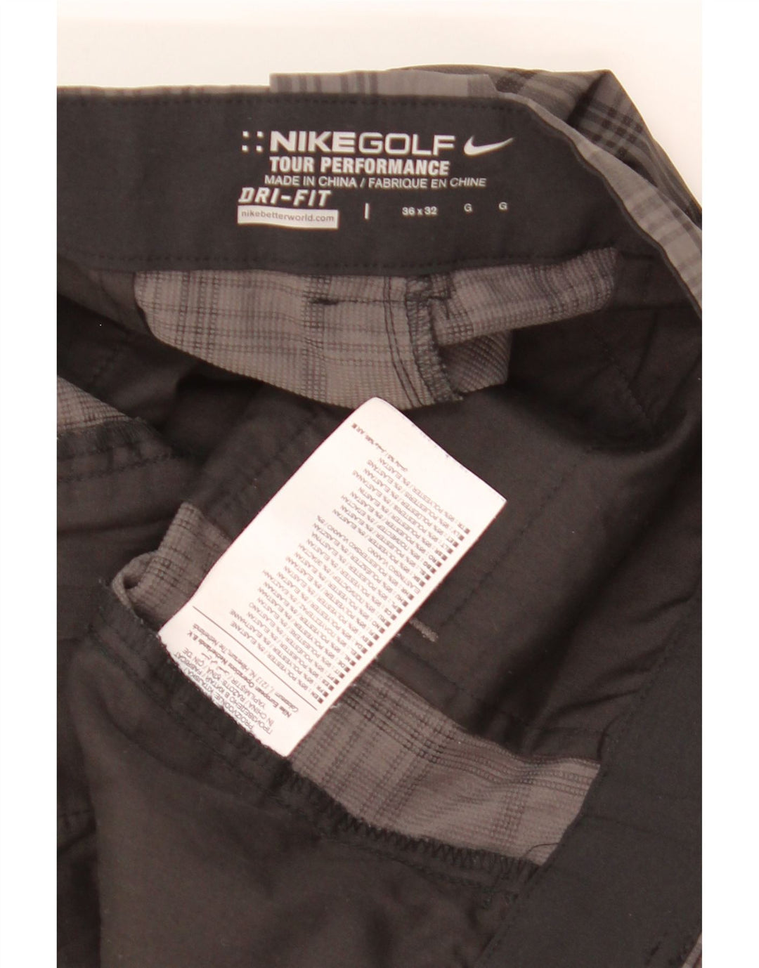NIKE muške Dri Fit Ravne Chino hlače W36 L32 sivi karirani poliester