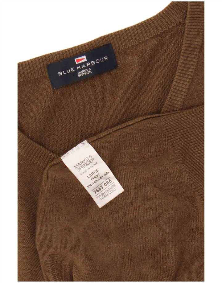 MARKS & SPENCER Muški plavi Harbor džemper s V-izrezom, veliki smeđi