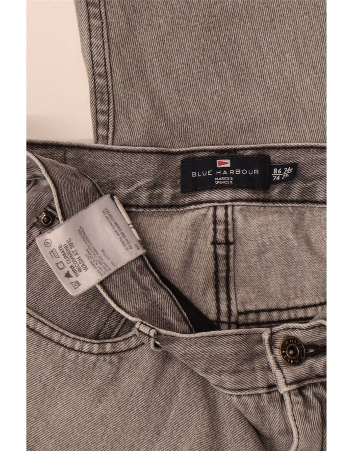 Marks & Spencer Mens Blue Harbor Capri Jeans W34 L23 Sivi pamuk
