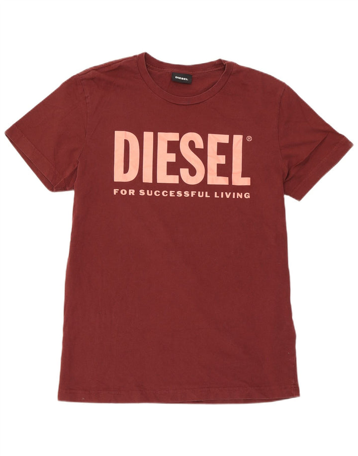 Diesel Muška majica kratkih rukava s grafičkim motivima, srednji tamnocrveni pamuk
