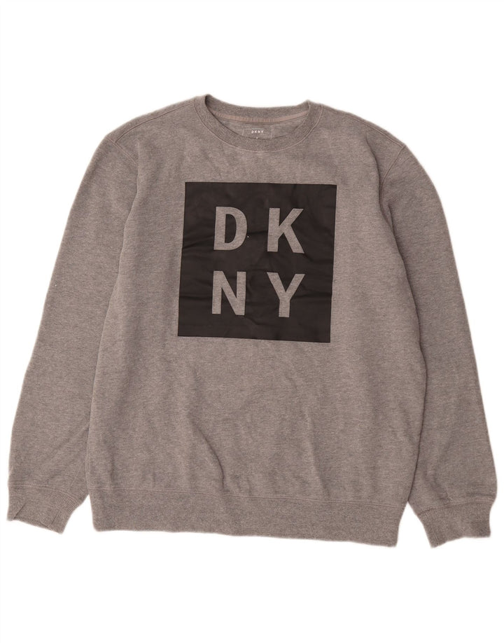 Dkny muški džemper s grafičkim motivima, srednje sivi flekasti pamuk
