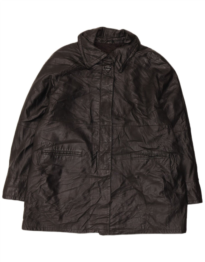 VINTAGE ženski preveliki kožni kaput IT 50 XL crna koža