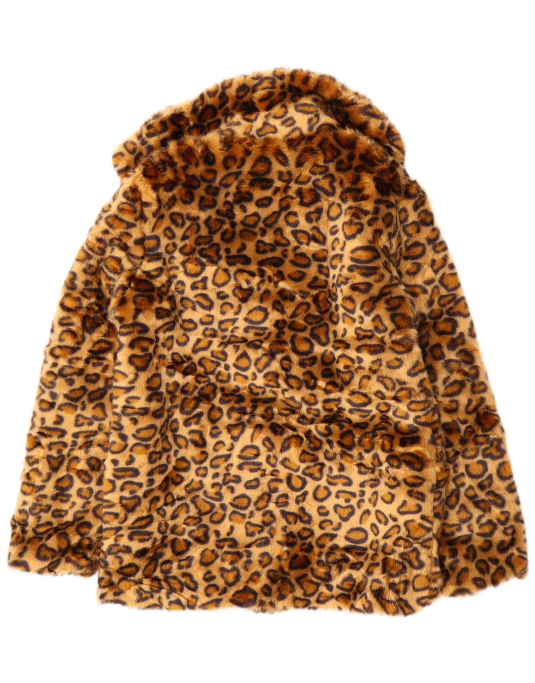 VINTAGE ženska jakna od umjetnog krzna UK 10 Mali smeđi poliester s printom životinja