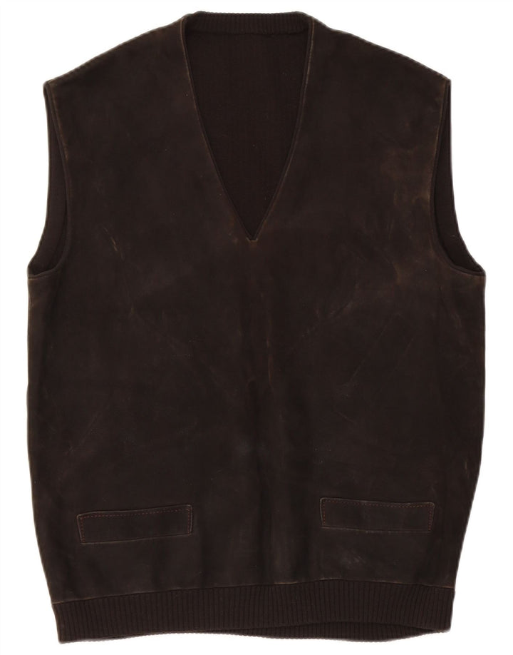 Vintage muški prsluk od brušene kože IT 48 Small Brown