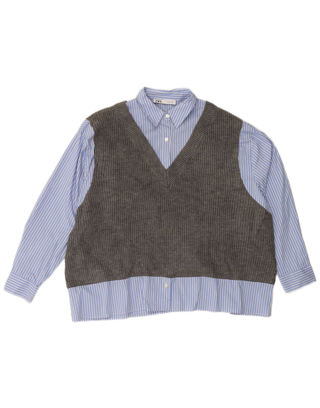 ZARA ženska prekomjerna pletena majica s prslukom UK 6 XS na plave pruge