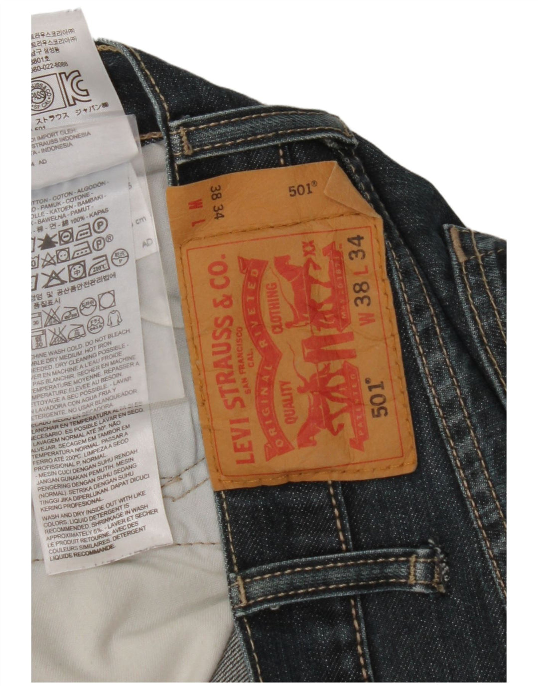 LEVI'S muške 501 ravne traperice W38 L34 plavi pamuk