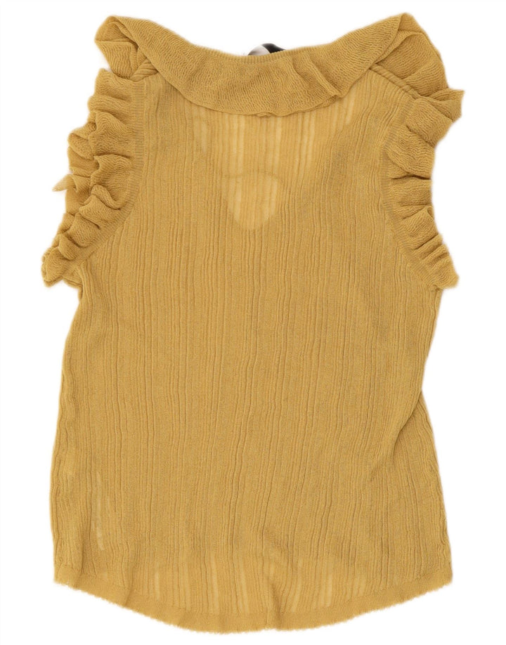 ZARA Womens Knit Blouse Top UK 10 Small Yellow Viscose