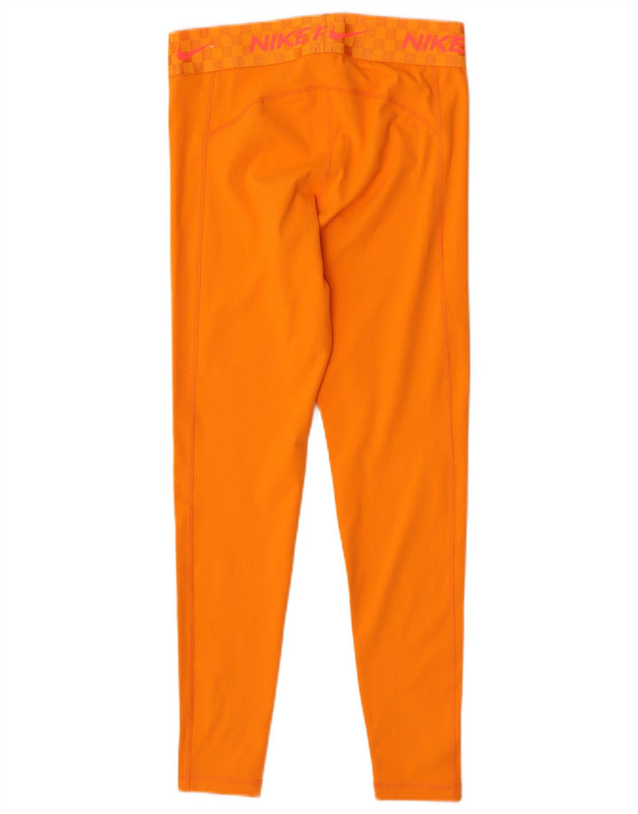 Nike Ženske Dri Fit Graphic Leggings UK 12 Medium Orange Polyester