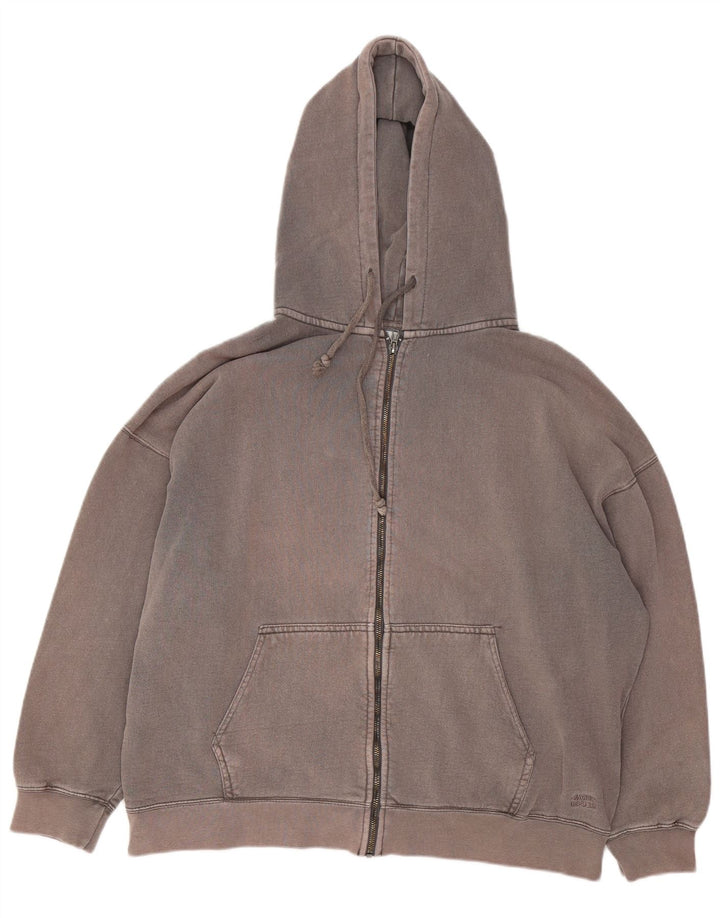 Pull & Bear ženski pulover s kapuljačom s patentnim zatvaračem UK 14 srednje sivi pamuk