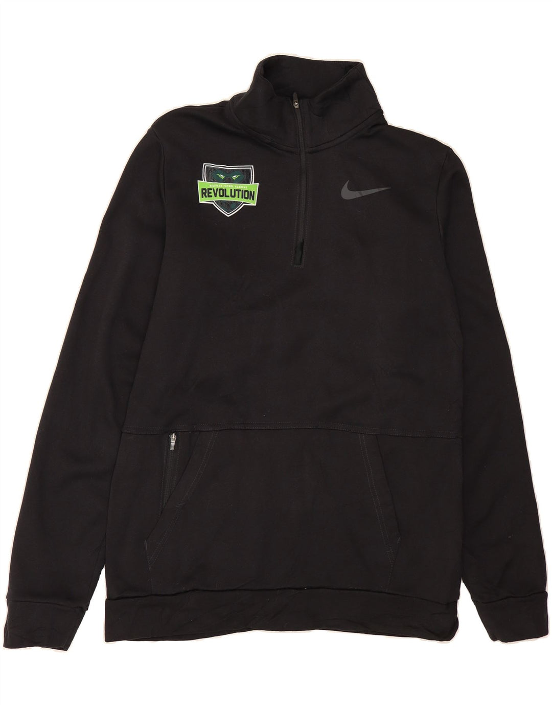 NIKE Mens Graphic Zip Neck Sweatshirt Jumper Small Black Polyester Vintage Nike and Second-Hand Nike from Messina Hembry 