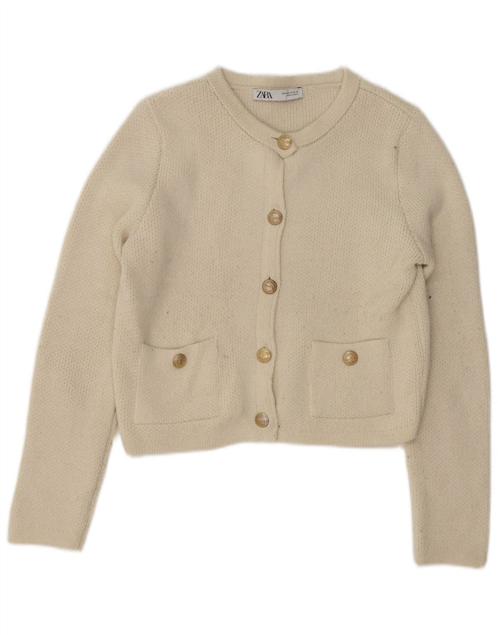 Zara ženski kratki kardigan pulover UK 14 srednje bijele boje