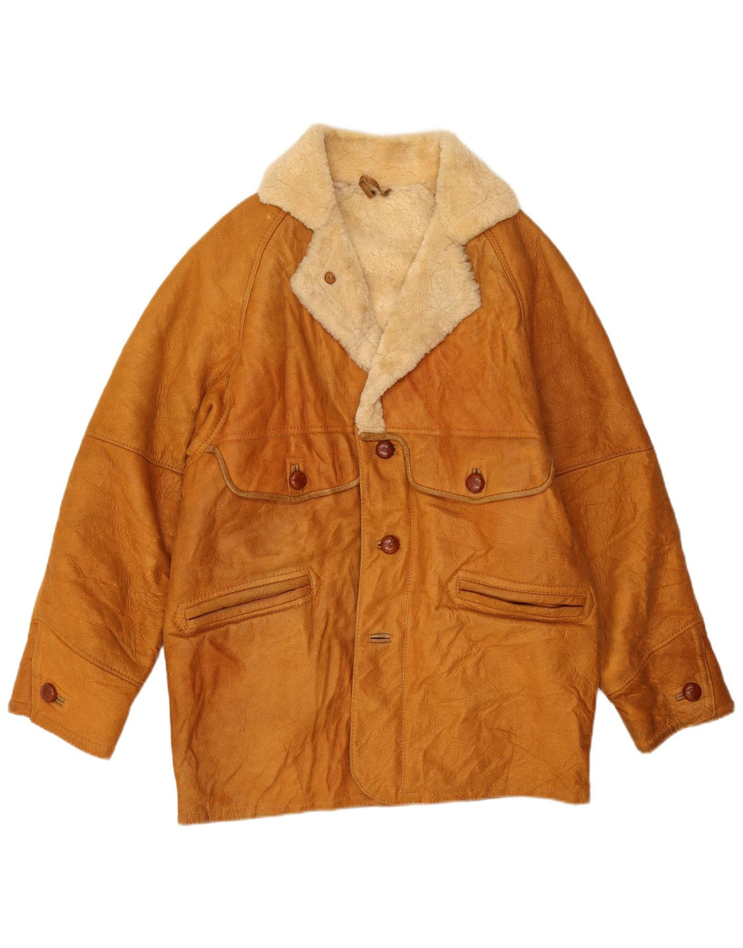 VINTAGE muška jakna s ovčicama UK 40 velika smeđa koža