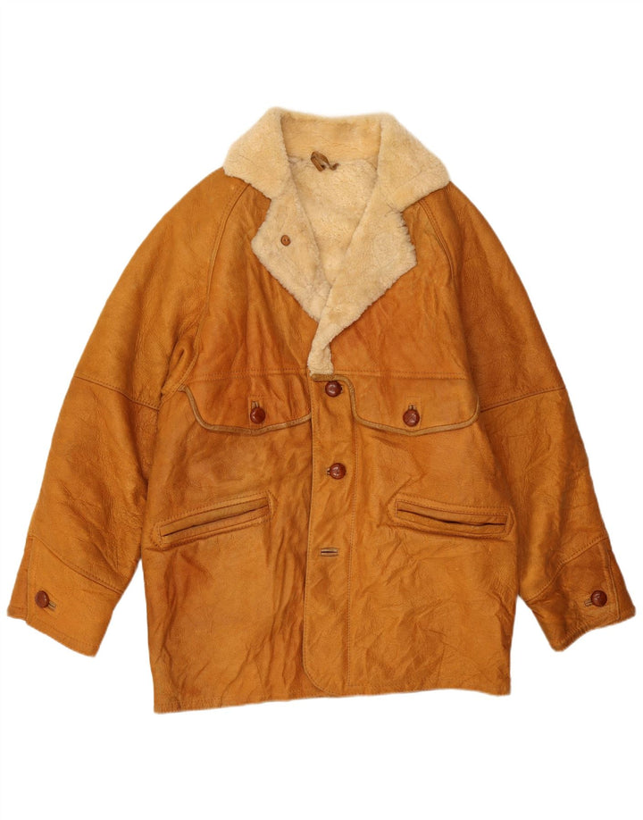 VINTAGE muška jakna s ovčicama UK 40 velika smeđa koža