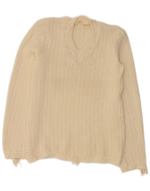 VINTAGE ženski džemper s V-izrezom UK 12 srednje bijele boje