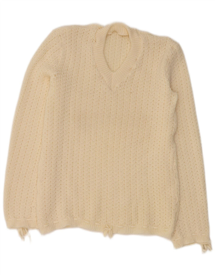 VINTAGE ženski džemper s V-izrezom UK 12 srednje bijele boje