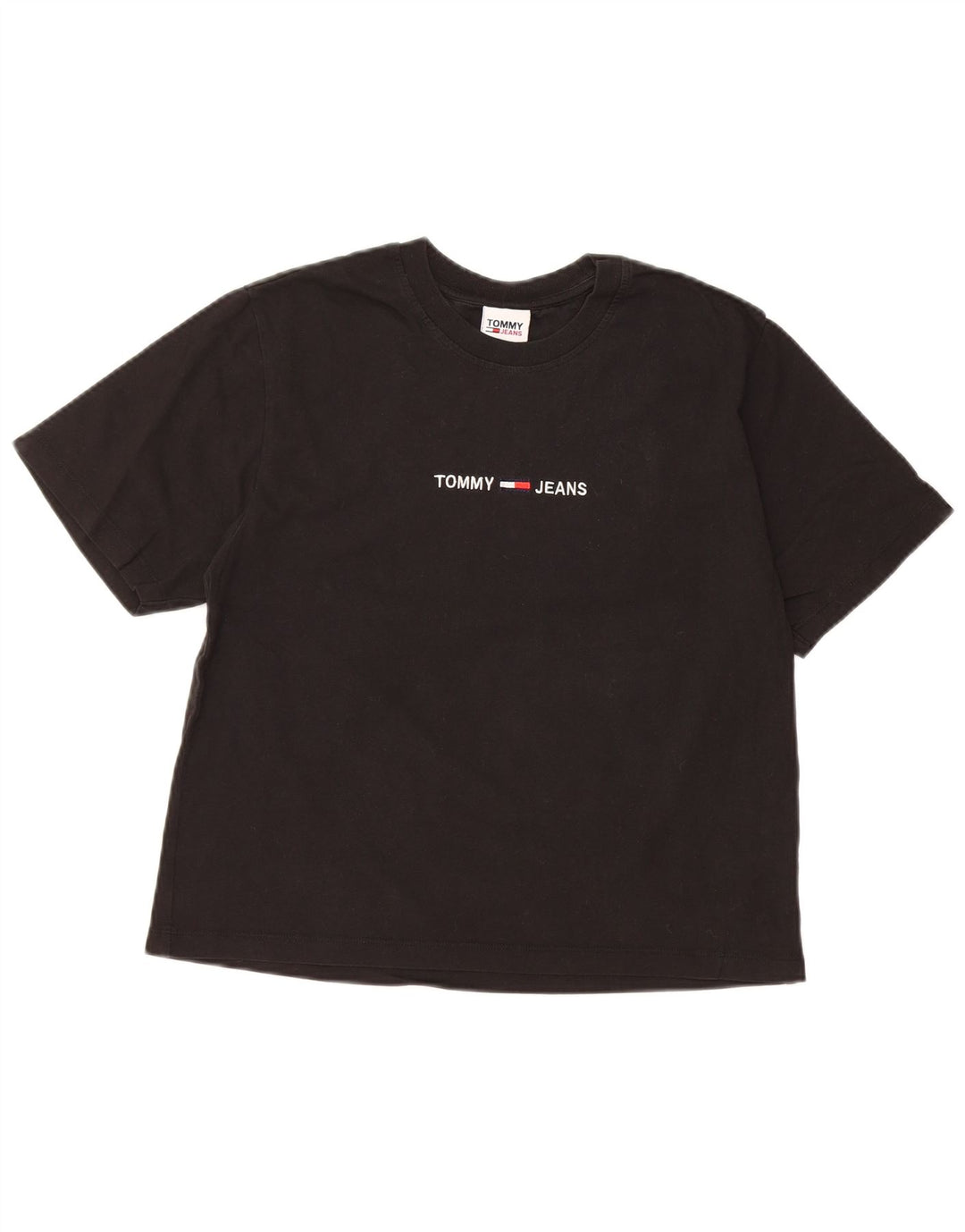 TOMMY HILFIGER Ženska skraćena majica kratkih rukava UK 10 Mala crna pamuk