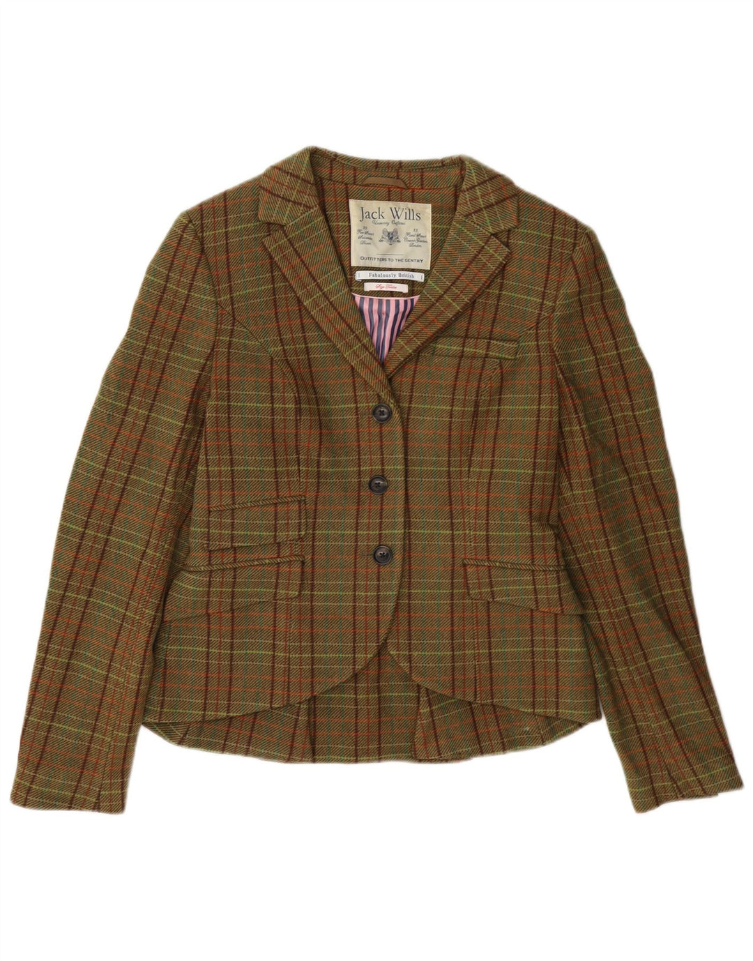 Jack Wills Ženska jakna s 3 gumba UK 12 Srednje zelena karirana vuna