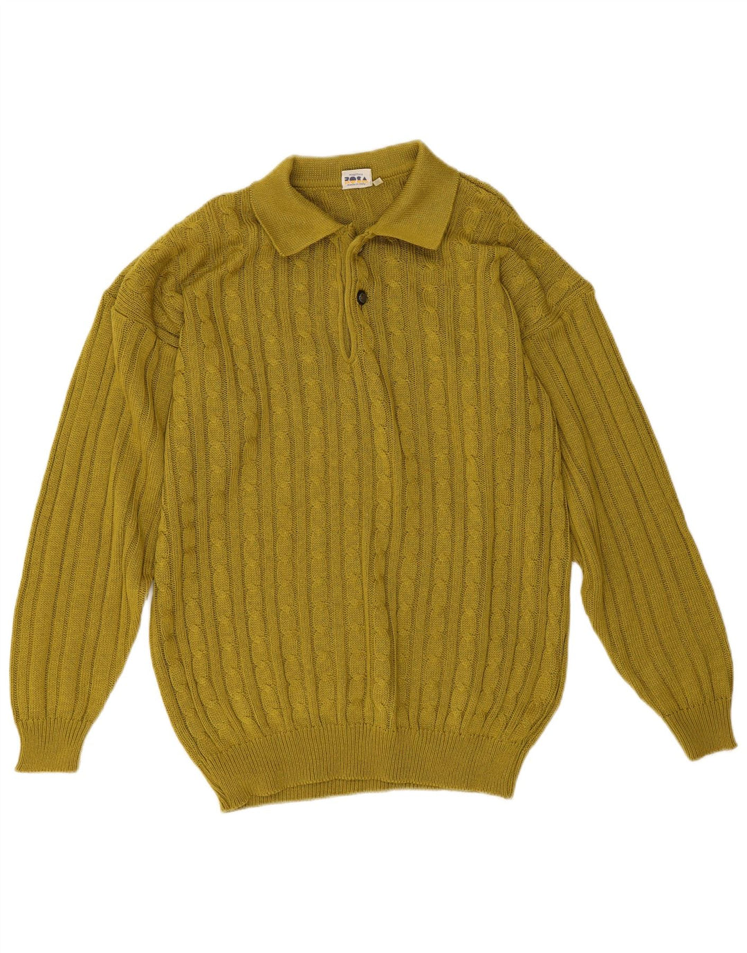Vintage muški džemper s polo izrezom Srednje zeleni pamuk