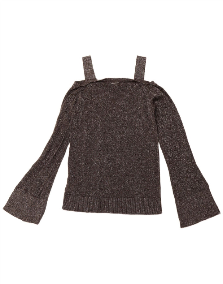 MICHAEL KORS Ženski gornji dio bluze s otvorenim ramenima UK 6 XS Sivi flekasti pamuk