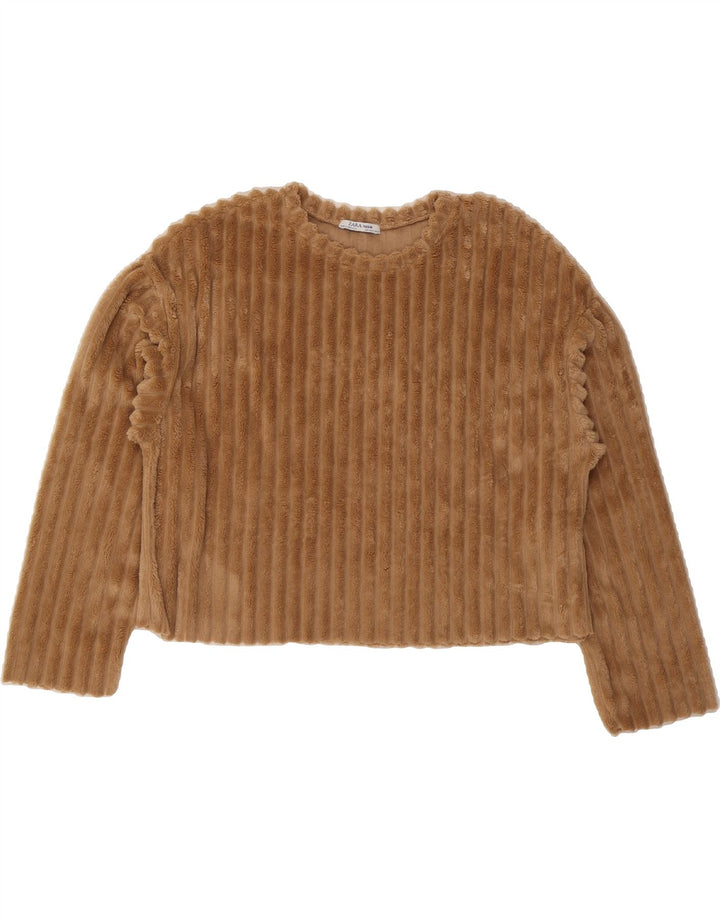 ZARA Womens Crop Fleece Jumper UK 14 Medium Brown Polyester Vintage Zara and Second-Hand Zara from Messina Hembry 