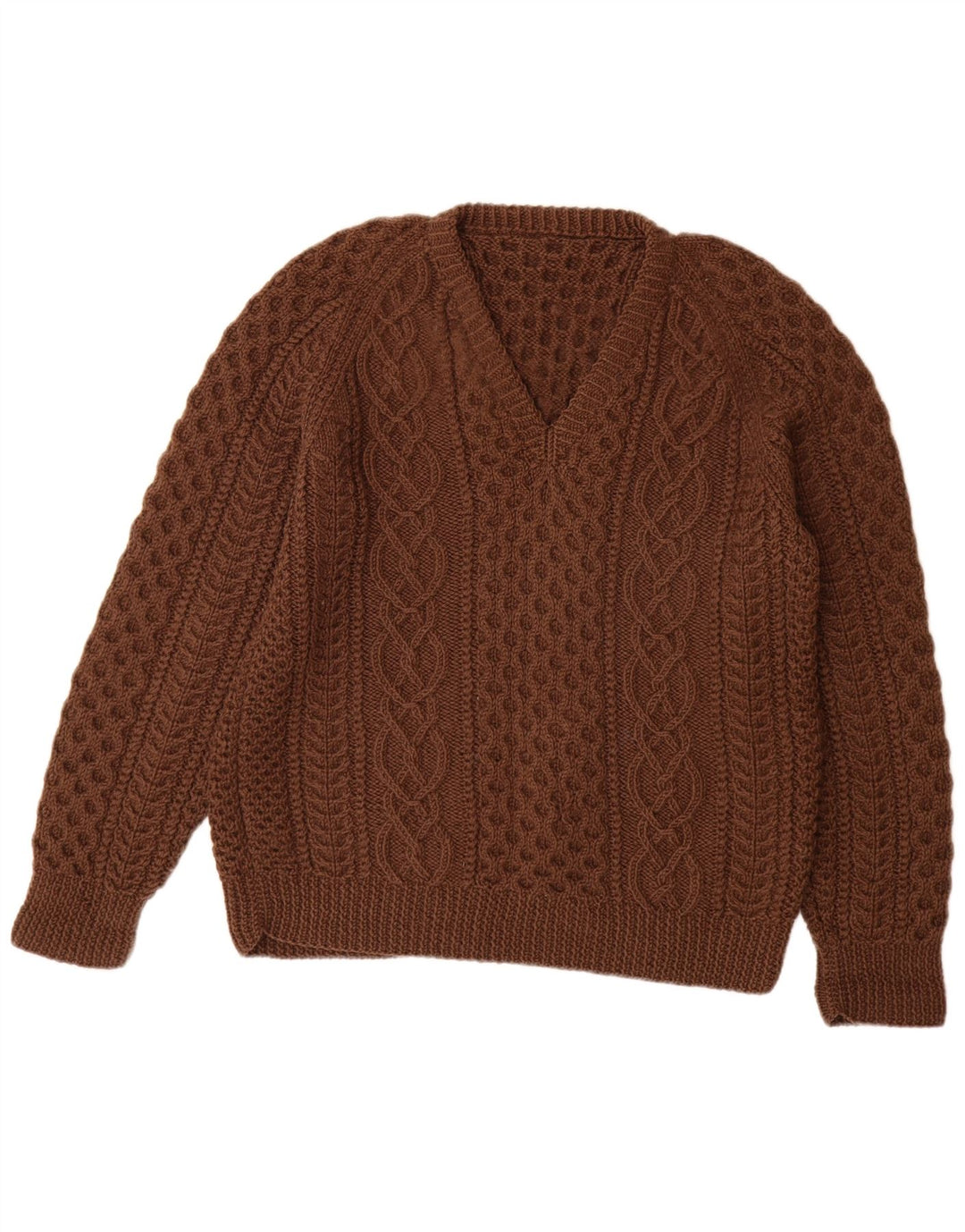 VINTAGE ženski džemper s V-izrezom UK 14 Veliki smeđi