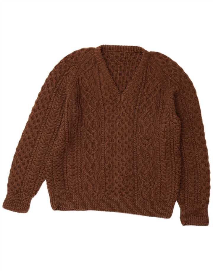 VINTAGE ženski džemper s V-izrezom UK 14 Veliki smeđi